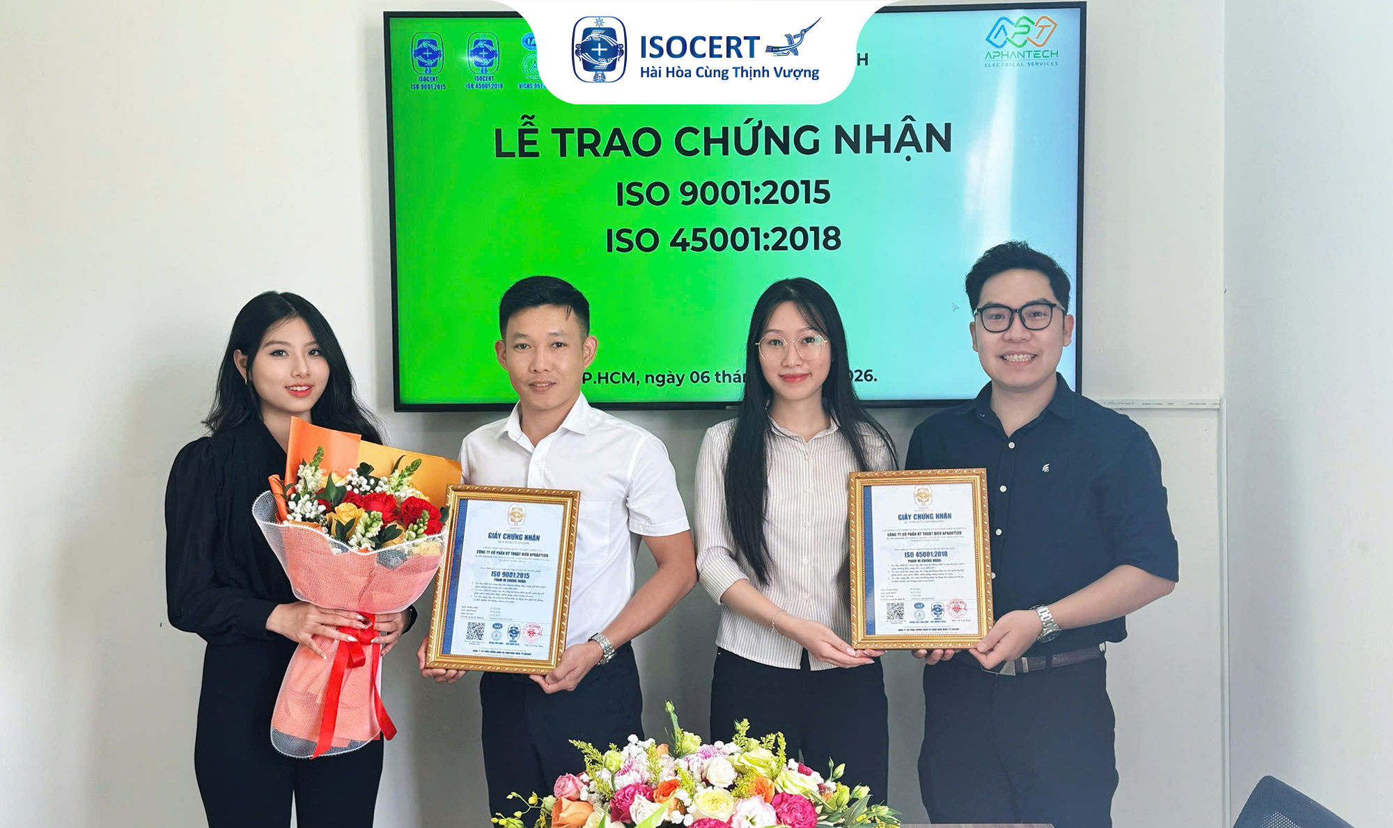 APHANTECH đạt chứng nhận ISO 9001 & ISO 45001 - Nâng cao năng lực quản lý trong lĩnh vực kỹ thuật điện