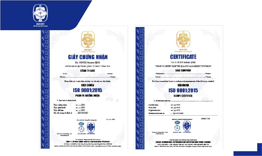 Chứng nhận ISO 9001:2015 - Hệ Thống Quản Lý Chất Lượng
